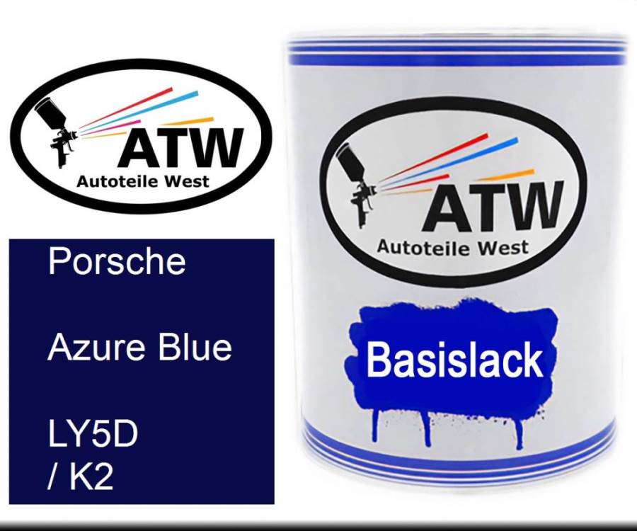 Porsche, Azure Blue, LY5D / K2: 1L Lackdose, von ATW Autoteile West.